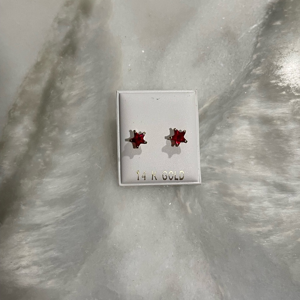 14K Gold Elegant Red Star Earrings